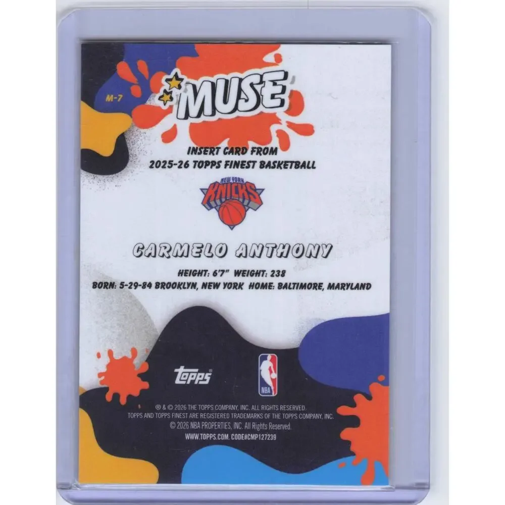 2025-26 Topps Finest Carmelo Anthony MUSE #M-7 /50 Knicks 05/50